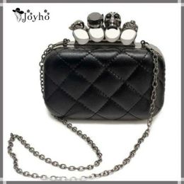 Bags JOYHO Skull ring woman evening bag vintage plaid woman clutch bag Ladies messenger bags Mini black Luxury party Clutches purse