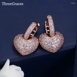 Stud Earrings ThreeGraces Fashion Rose Gold Colour Micro Pave Cubic Zirconia Heart For Ladies Trendy Wedding Party Jewellery ER175