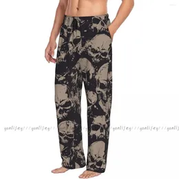 Men's Sleepwear Mens Casual Pyjama Long Pant Loose Elastic Waistband Grunge Skulls Cosy Home Lounge Pants