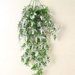 Decorative Flowers Plastic Wall Hanging Rattan Lavender Living Room Fake Plant Basket
