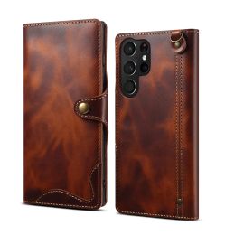 Wallets 100% Real Cowhide Leather Case for Samsung Galaxy S23 S22 Ultra S21 S20 S10 Plus S9 Note 8 9 10 20 Vintage Card Bag Wallet Cover