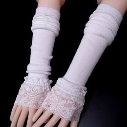 Mid Length Gloves Cotton Sleeves Sleeves Lace Sleeves Fashion Pure Black White Fake Sleeves Ladies Knit Sleeves