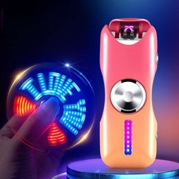 Metal Electric Double Arc Flameless Lighter Windproof Plasma USB Rechargeable Creative Fidget Spinner Lighter with LED Lights