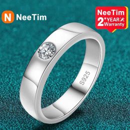 Wedding Rings NeeTim 4mm Moissanite Ring for Men 925 Sterling Silver Gemstone Lab Diamond Gold Plated Rings Wedding Engagement Band Jewellery 240419