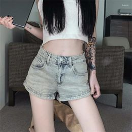 Women's Shorts Retro Blue Denim Vintage Style American Spicy Girl Slim Sexy Mini-short Female Wide Leg Hip Wrap A-line Pants