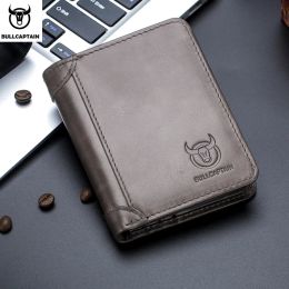 Wallets Bullcaptain RFID Leather Men's Wallet with Coin Purse Retro Fashion Men's Wallet Features Brown Short Wallet Card Holder Clutch