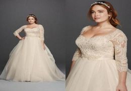 34 Sleeves Lace Sweetheart Covered Button Gloor Length Princess Fashion Bridal Gowns Plus Size 2018 New Oleg Cassini Wedding Dres1450143