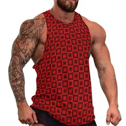 Men's Tank Tops Red Black Plaid Top Man Checkerboard Workout Oversize Summer Vintage Printed Sleeveless Shirts