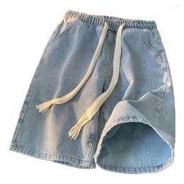 Men's Jeans Men Wide-leg Denim Shorts Elastic Drawstring With Pockets Casual Summer Beach For Quick-drying Comfort