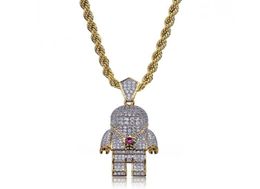 Hip Hop Street Gold Silver Colour Plated Spaceman Necklace Micro Pave Zircon Iced Out Astronaut Pendant Necklace for Men3219311
