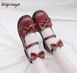 Casual Shoes Cute Sweet Lolita Bow Kids 2024 Autumn Red Flat Bottom Uniform JK Mary Jane Harajuku