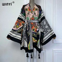 Basic Casual Dresses WINYI summer 2024 print Middle east kimono beach cover up dress elegant African women Cardigan Holiday maxi abaya 240419