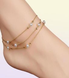 Vintage Women Faux Pearl Beaded Multi Layers Ankle Bracelet Anklet Beach Jewellery Woman039s Accesories Anklets84466346703270