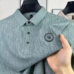 Men's Polos 2024 Summer Printed Ice Silk Short Sleeved Business Polo Shirt Trend Seamless Comfort T-Shirt Wear