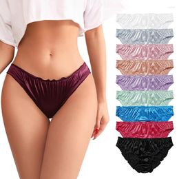 Women's Panties Ladies Frill Trim Satin Ice Silk Seamless No Show Underwear Invisible Briefs