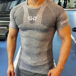Men's T-Shirts Mens Quick Dry Sport T-shirt Tight Short Slve Male Gym Compression T-shirt bodybuilding T shirt T240419