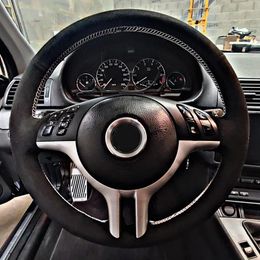 Steering Wheel Covers Customised Braid Car Cover Black Suede Wrap For E46 E39 X5 E53 Z3 E36 Accessories