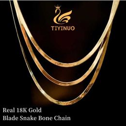 Pendant Necklaces TIYINUO Real 18K Gold AU750 Snake Bone Blade Chain Bracelet Necklace For Woman Fine Jewellery Trendy Fashion Present Delicate Gift 240419