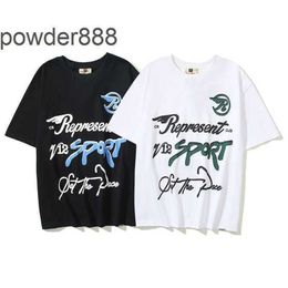 24ss Trendy Half Sleeves Letter Graffiti Print Round Neck T-shirt Small and Popular High Street Loose Casual Short for Men Women