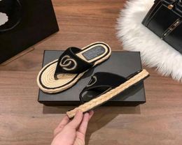 2023 Luxury Espadrilles Summer Slippers Logo Flip Flops Women Straw Thong Sandal SLip On Platform Slides Designer flat Mule Beach 2171179