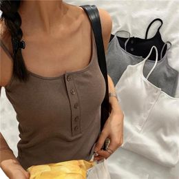 Women's Tanks 2024 Button Bra Top Solid Color Slim Fit Thin Strap Tank Tops Women Summer Casual Sleeveless T-Shirt Vest With Chest Pads