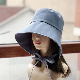 Berets Foldable Bucket Hat For Women Girls 2024 Summer Lace Up Sun Visor Fisherman Cap Anti-UV Wide Brim Sunscreen Hats Caps