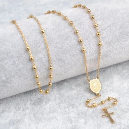 Necklaces Pendant Necklaces Virgin Mary St Benedict Catholic Prayers 14k Yellow Gold Women Religious Long Rosary Necklace 2024 new