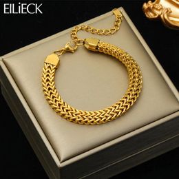 Link Bracelets EILIECK 316L Stainless Steel Gold Colour Thick Chain Bangles Bracelet For Women Girl Fashion Waterproof Jewellery Gift