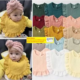 Baby Burp Cloths Solid Colour Infant Bibs Newborn Ruffle Cotton Saliva Towels Turban Lace Feeding Bib Infant Boy Girl Bandana 16 Designs LL