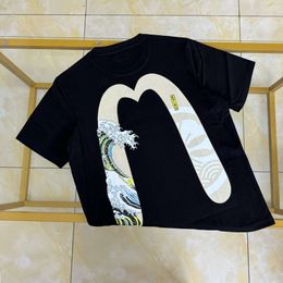 2024 Plate Original Label Trendy Brand EV Fushen Cherry Big M Wave Print Casual Pure Cotton Short T-Shirt Half Sleeved Top 250078