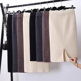 Skirts Ribbed Knit Side Split Skirt Casual Solid Long Sexy High Waist Midi Office Regular Lady Bodycon Pencil