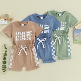 Clothing Sets Toddler Kids Clothes Baby Boys Summer Short Sleeve Letter Print T-shirts Tops Checkerboard Drawstring Shorts Outfits