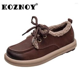 Casual Shoes Koznoy 3cm Natural Sewing Suede Genuine Leather Loafers Vintage Plush Warm Comfy Autumn Winter Women Soft Soled Flats