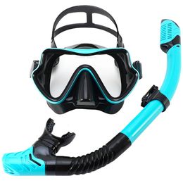 Scuba Diving Mask Snorkel Set Tempered Glass Professional Panoramic Snorkelling Gear Swimming Training Snorkel Kit Adults Youth 240411