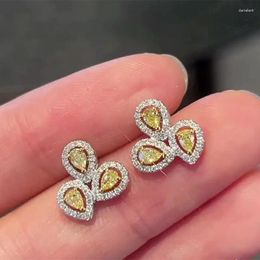 Stud Earrings Uilz Fashion Flower Shaped Yellow Zirconia For Women Korean Marquis Cystal Geometric Party Personalised Jewellery