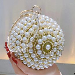 Bag Artificial Pearl Round Ball Women's Evening Diamond Wedding Bridal Party Clutch Bags With Circle Top Handle Shoulder Purse