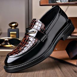 Casual Shoes Cowhide Crocodile Pattern Men's Dress Spring Autumn Breathable British Style Loafers Male Business Wedding
