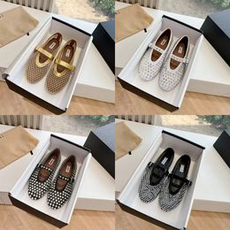 Designer Shoes designer sandals Slippers ballet shoes Women's Round rhinestone Boat Luxury leather riveted Mary Jane sandal Shoes flats casual lofers women shoes