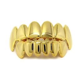 Hip Hop Teeth Grillz 14K Real Gold Plated Punk Top Bottom Dental Grill Set Silver Removable Vampire Grills for Women Men Halloween Rapper Costume Jewellery Accessories