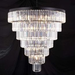 Stunning 10 Light Large Crystal Chandelier - 315 inch 5 Tier Contemporary Modern Black Smoke Grey Crystal Chandeliers Raindrop K9 Round Ceiling Light