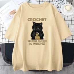 Men's T Shirts Crochet Because Murder Is Wrong Male T-Shirts Vintage Street Short Sleeve Personality Casual Tops Breathable Mens Tee