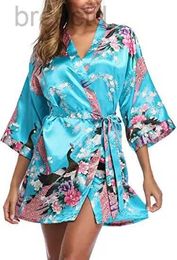 Women's Sleep Lounge Satin Silk Women Wedding Bridemaid Robe Sexy Crane Print Bathrobe Short Long Kimono Night Gown Robe Fashion Dressing Gown Female d240419