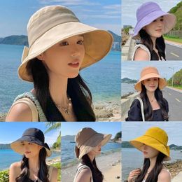 Berets Wide Brim Bow Fisherman Hat Casual Breathable Anti UV Bucket Adjustable Sun Visor Cap Woman Girls