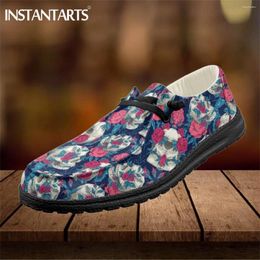 Casual Shoes INSTANTARTS Gothic Floral Skull Design Women Flats Lightweight Lace-up Sneakers Men's Breathable Walking Footwear