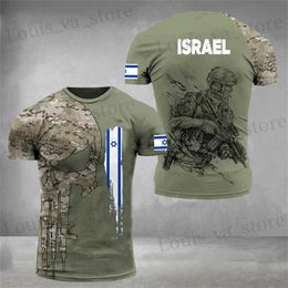Men's T-Shirts Israel National Flag T Shirt For Men Army Veteran Tactical Tops Military Camo 3d Printed Israeli T-shirt Soldiers Forest Ts T240419