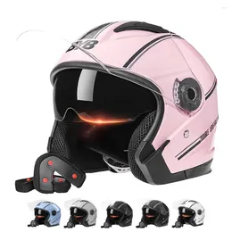 Motorcycle Helmets Open Face Helmet Flip Up Dual Lens Clear Visors Sun Shield Lightweight 3/4 Half For Men Women