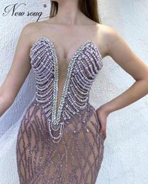 Party Dresses Custom Made Pearls Beaded Evening Gowns Arabic Dubai Strapless Dress For Weddings Cocktail 2024 Vestidos De Gala