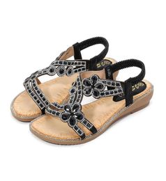 New Fashion Leather Flat Sandals For Women Flower Crystal Sandal Casual Beach Shoes Female 4 Colors Plus Size 36423033096