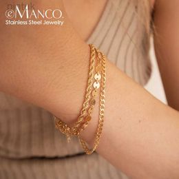 Chain e-Manco Three Layered Coin Chain Cuban Chain Twist Chain Bracelet 316L Stainless Steel Gold Plated Women Body Fashion Jewellery d240419