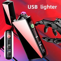 Intelligent Touch Screen Induction Dual Arc Lighter USB Charging LED Running Light Metal Outdoor Windproof Pulse Plasma Lighter